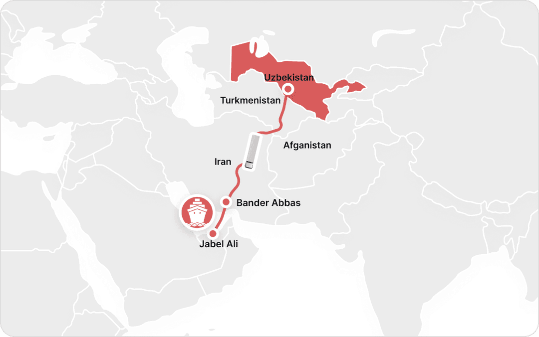 What is the best common route to Middle East countries from Uzbekistan? (transportation)